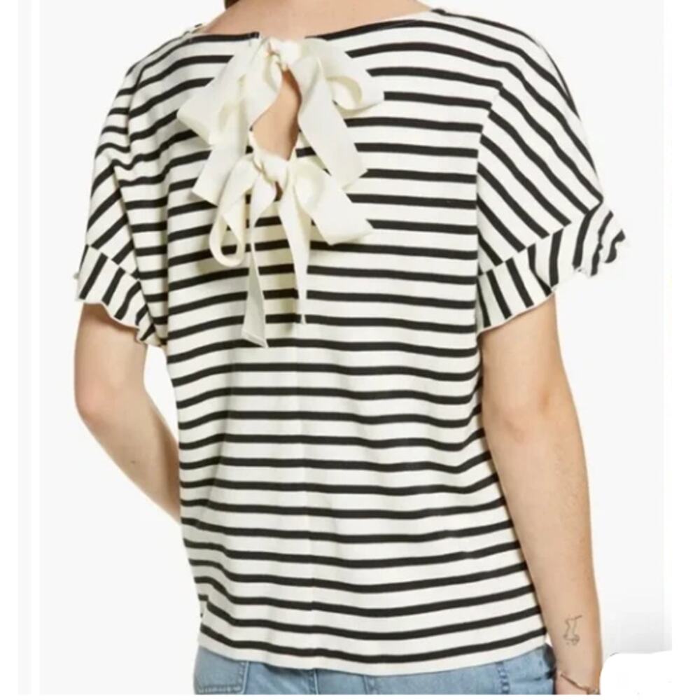 Rachel Parcell Black White Striped Top Sz XL Back Bow EUC